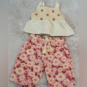 Little Lass Pink and White Casual Floral Bottoms